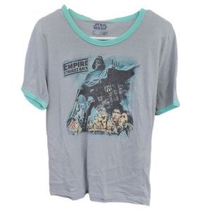 FIFTH SUN Star Wars Grey/Turquoise Ringer T-shirt Size XL